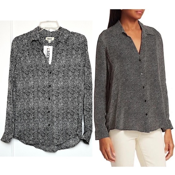 NWT LAGENCE Silk Abstract Geometric Print Long Sleeve Button Up Collar Blouse S - Picture 1 of 7